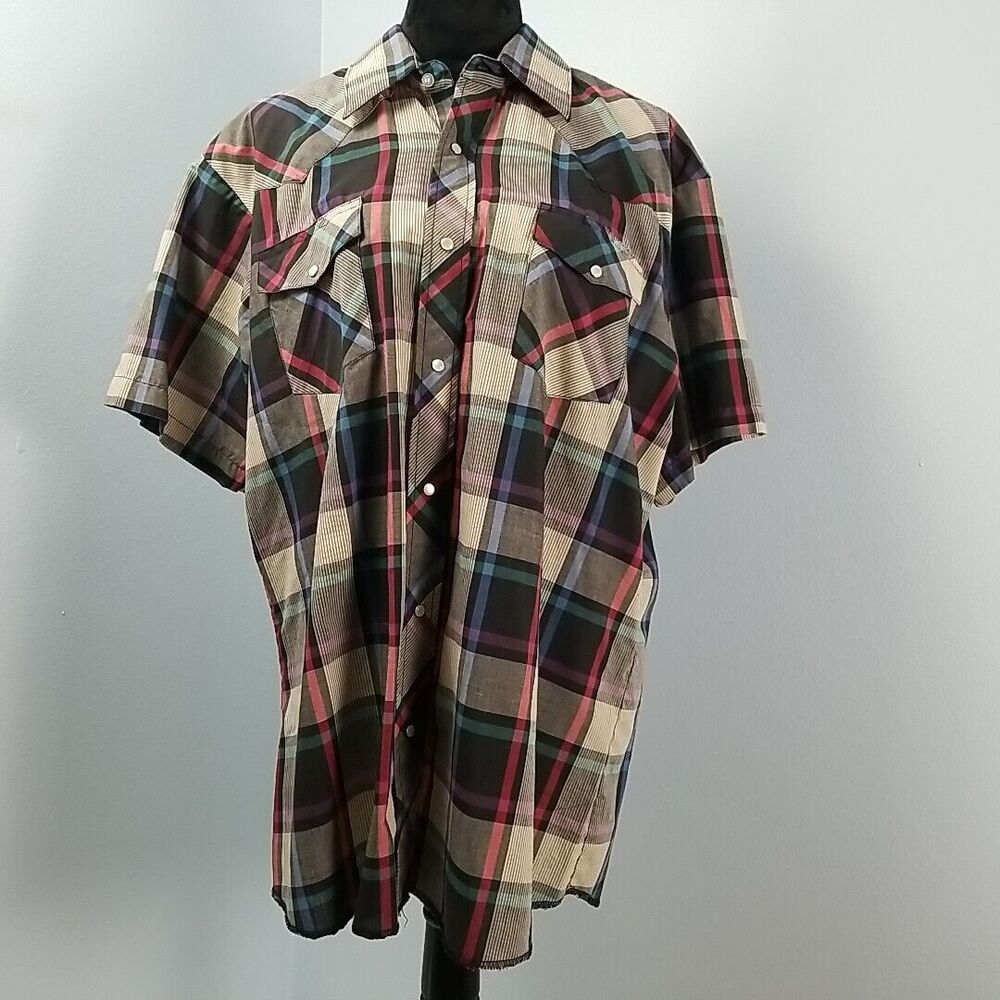 Vintage Wrangler Pearl Snap Western Shirt Mens XL 17-17 1/2 Striped Short Sleeve